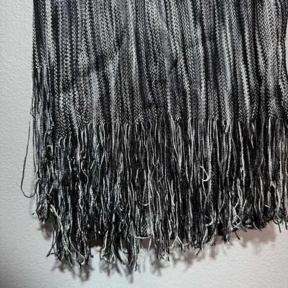 Maurices Fringe Scarf Black, White, and Gray Striped - 80” x 16” - Picture 2 of 6